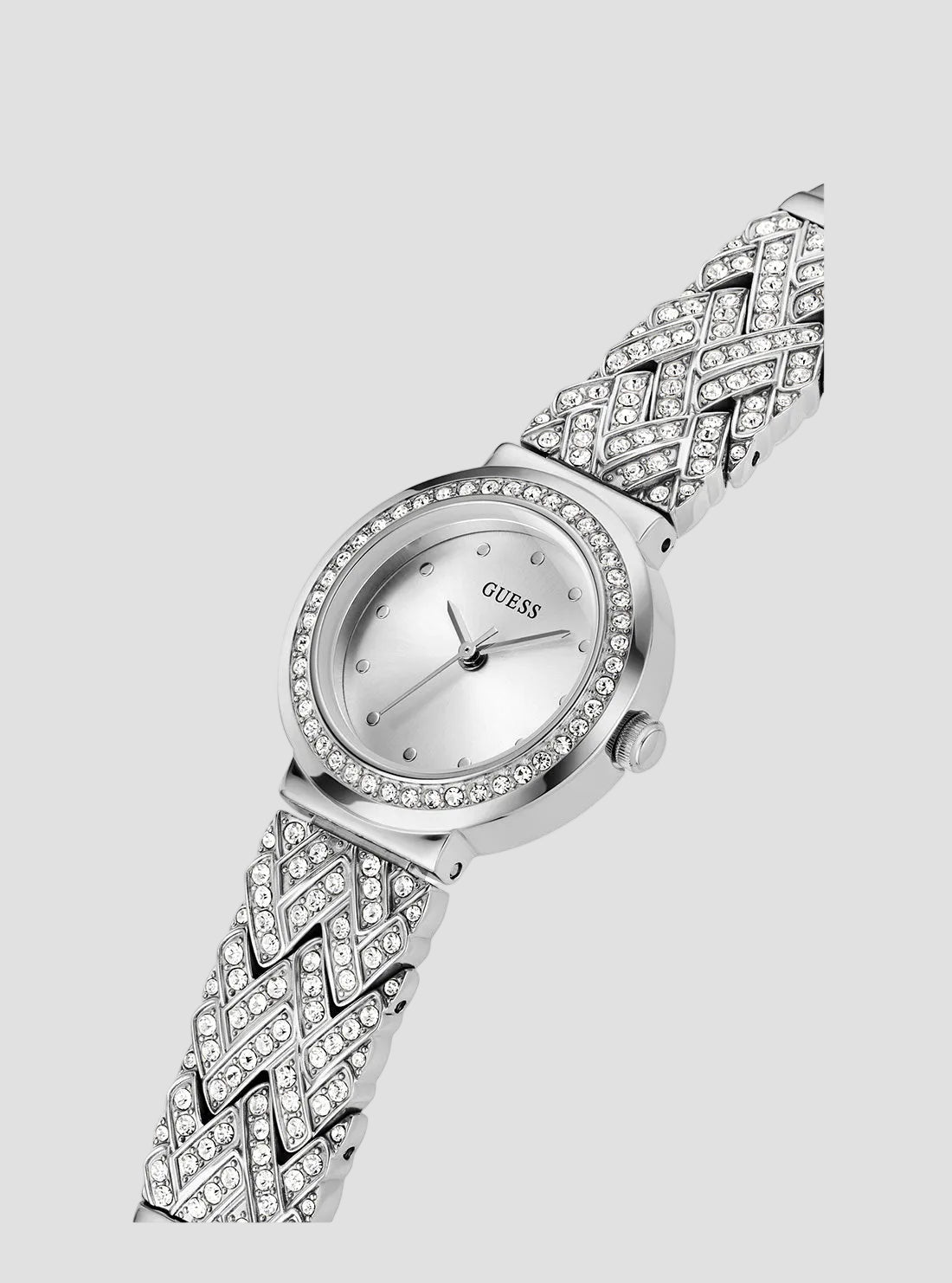 GUESS Womens Silver Treasure Crystal Watch GW0476L1 Front Side View