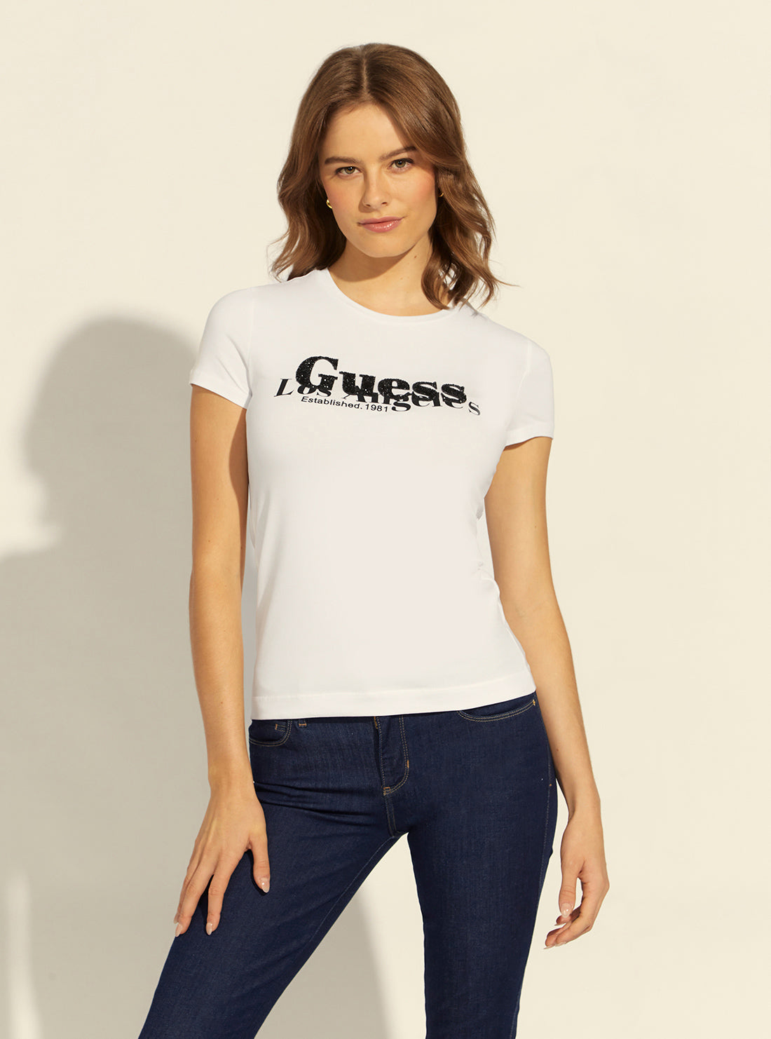 GUESS Womens Eco White Astrelle Logo T-Shirt W2RI00J1311 Front View