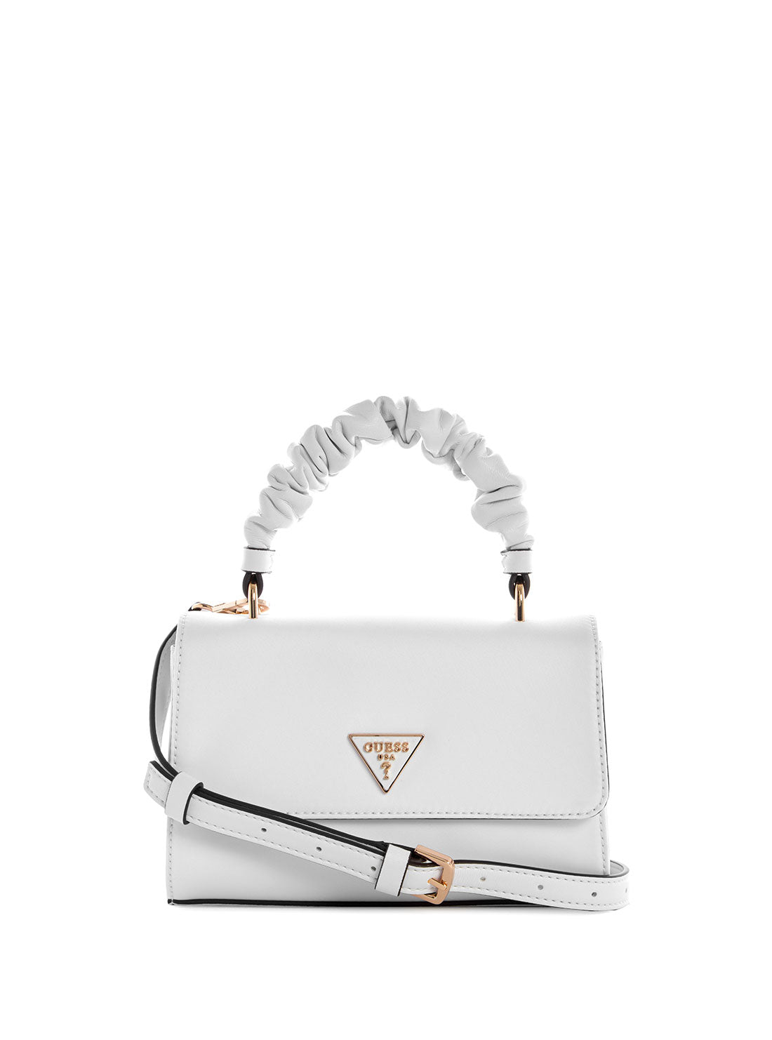 White Mariana Ruched Crossbody Bag