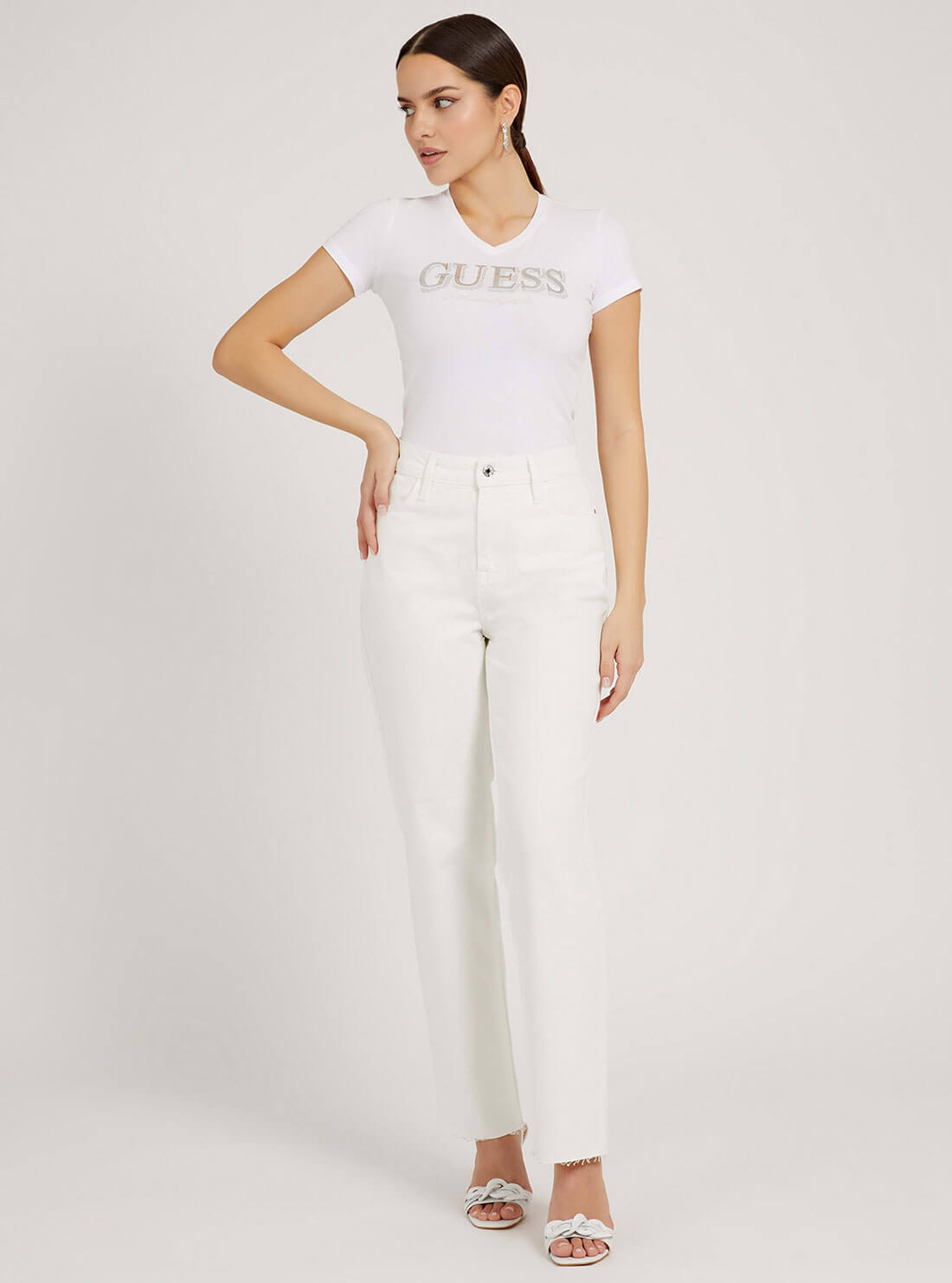 GUESS Womens White Trine Logo T-Shirt W2GI05J1300 Full View