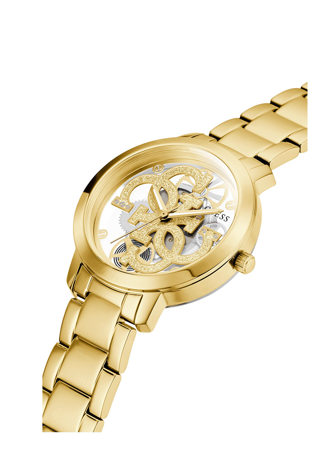 GUESS Womens Gold Quattro G Champ Watch GW0300L2 Angle View