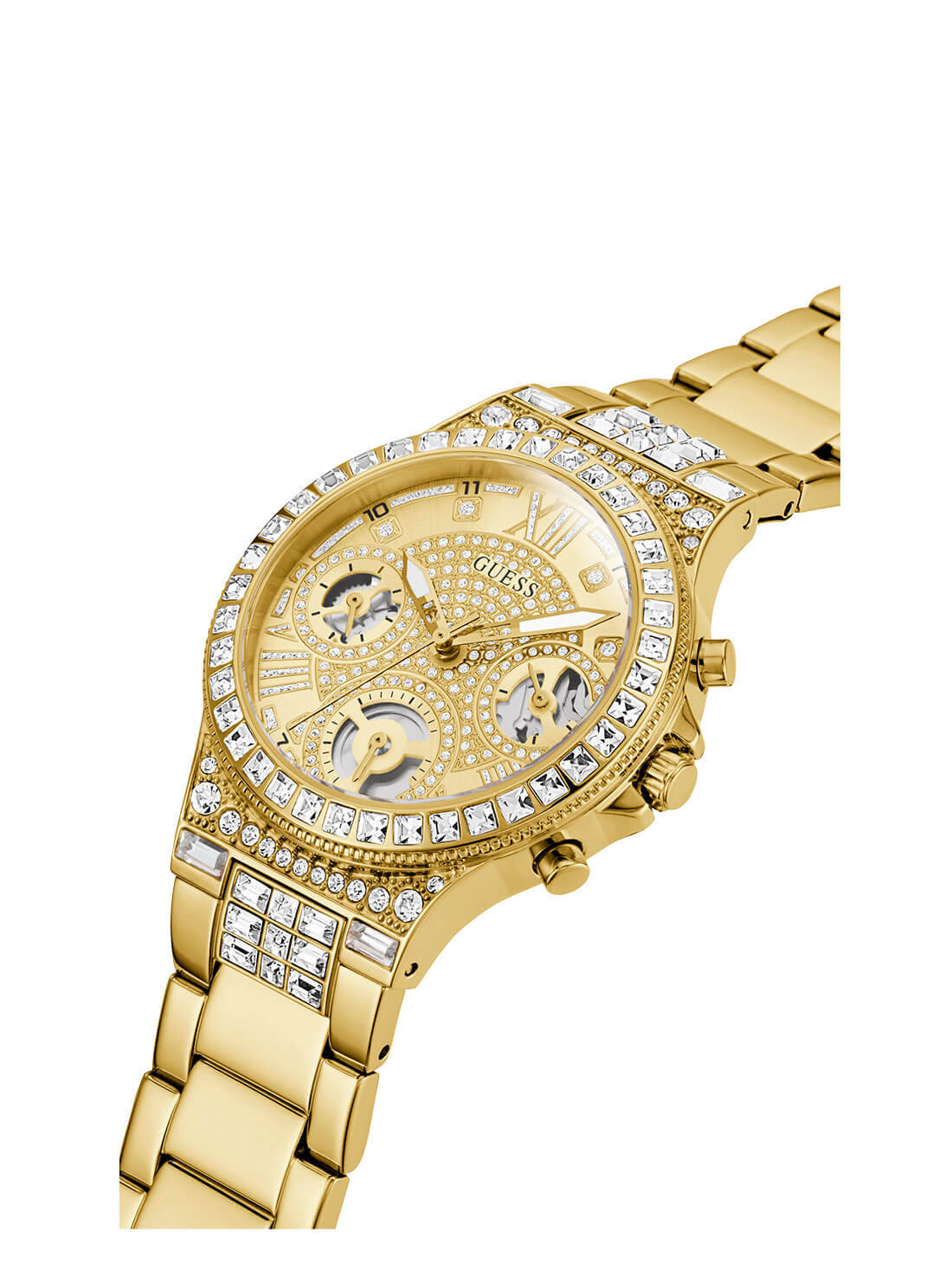 GUESS Womens Gold Crystal Moonlight Watch    GW0320L2 Angle View