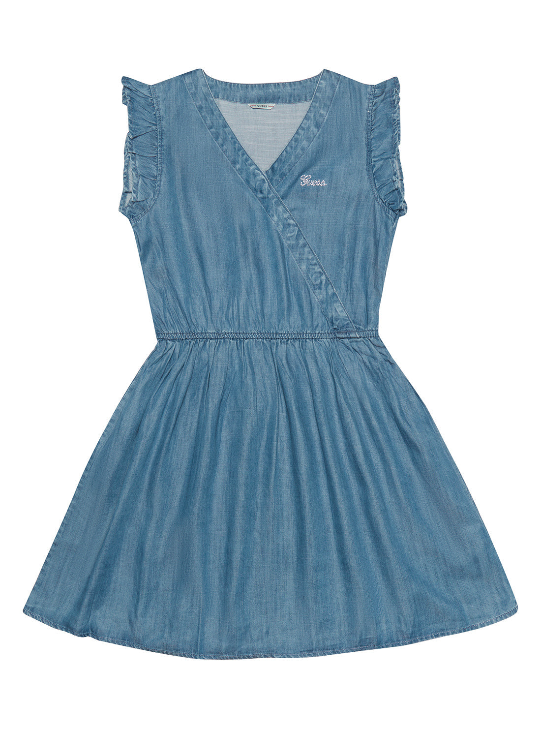 GUESS Big Girls Blue Denim Frill Dress Chambray (7-16) J2GK30D4MQ4 Front View