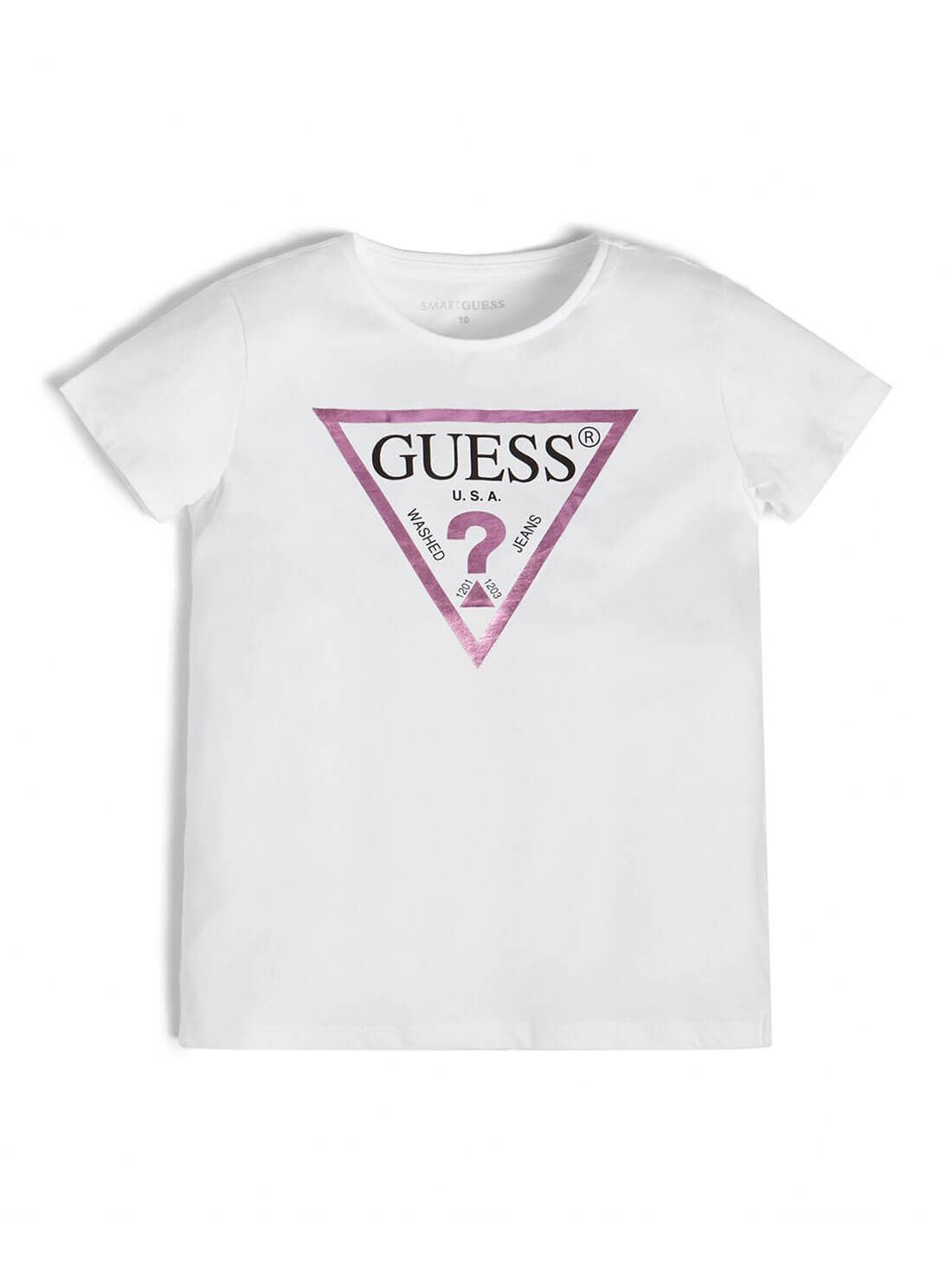 GUESS Kids Big Girl Organic White Organic Triangle Logo T-Shirt (7-16) J73I56K8HM0 Front View