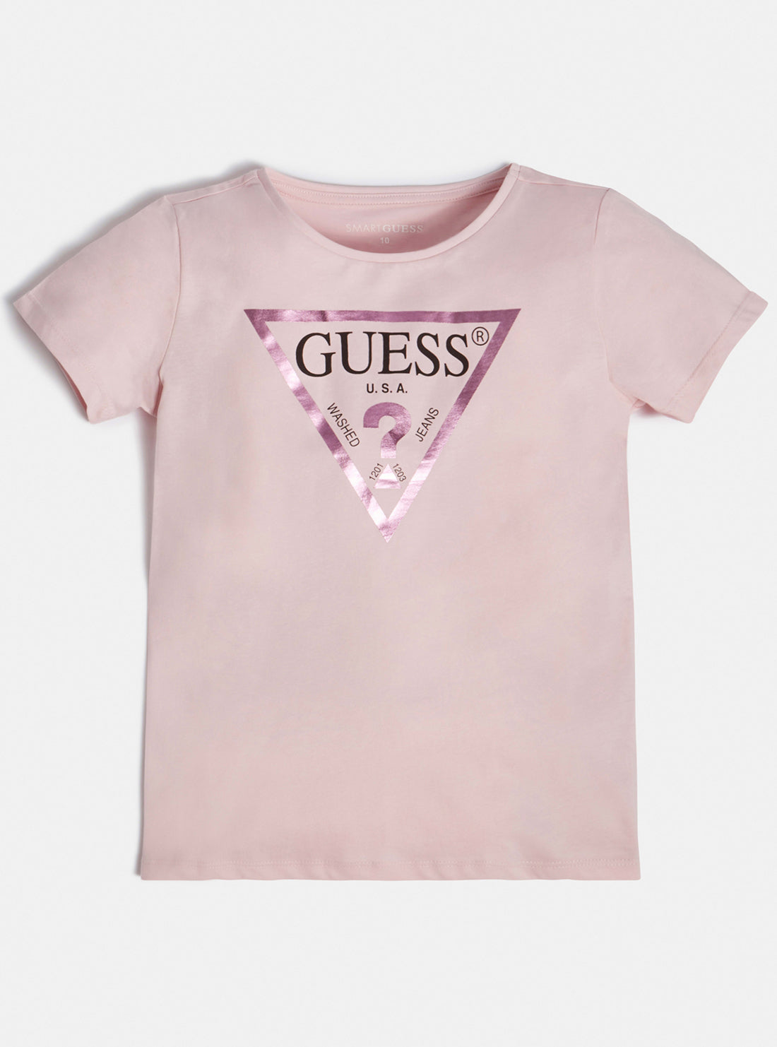 GUESS Big Girls Pink Organic Triangle Logo T-Shirt (7-16) J73I56K8HM0 Front View