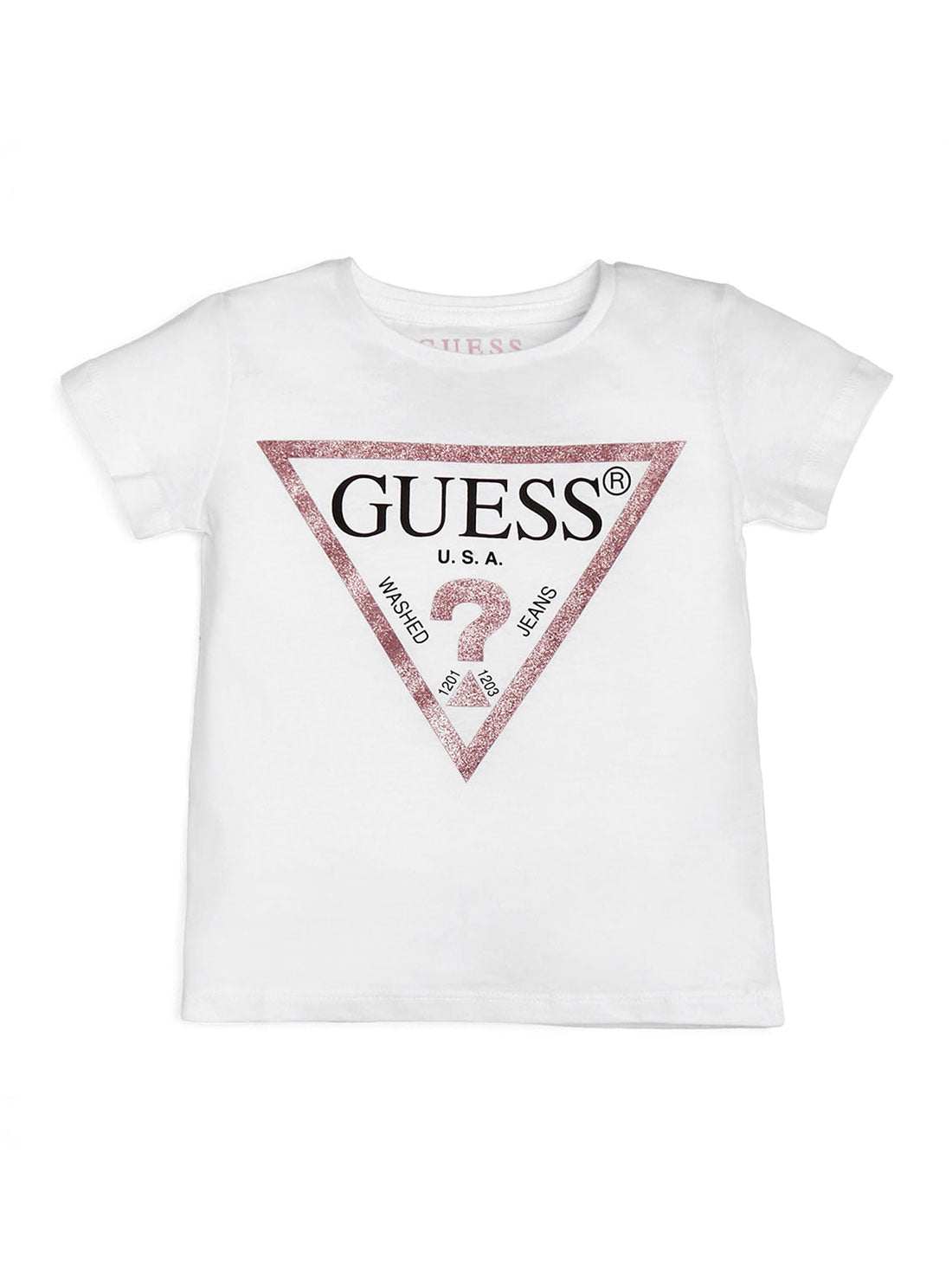 GUESS Sequin White Little Girl T-Shirt (2-7) front view