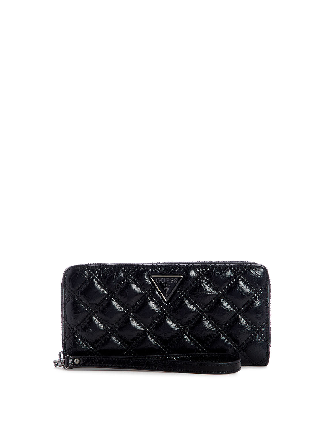 guess Patent Black Cessily Large Womens Wallet front view