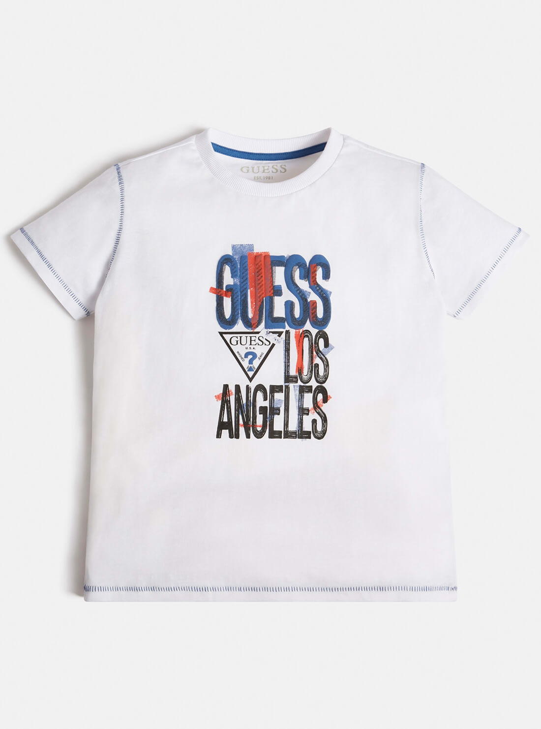 GUESS Big Boy White Graphic Retro Logo T-Shirt (7-16) L1BI02I3Z11 Front View