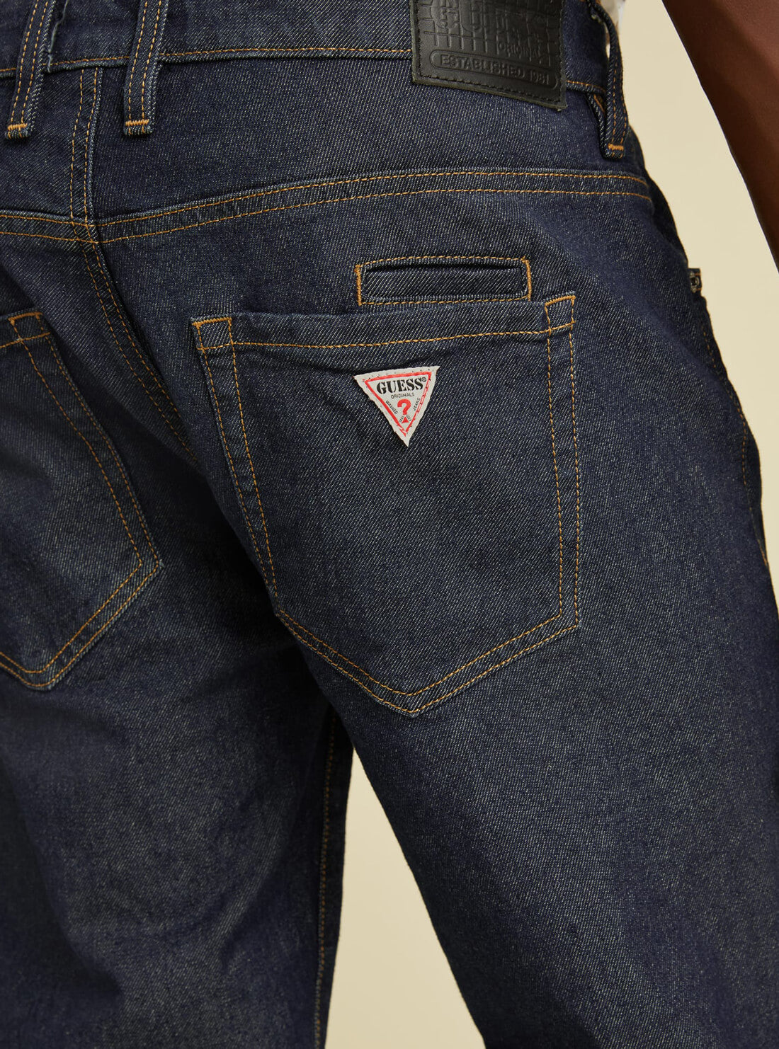 GUESS Mens GUESS Originals Mid-Rise Slim Straight Denim Jeans In Dark Rinse M1BG33D49T1 Back Detail View