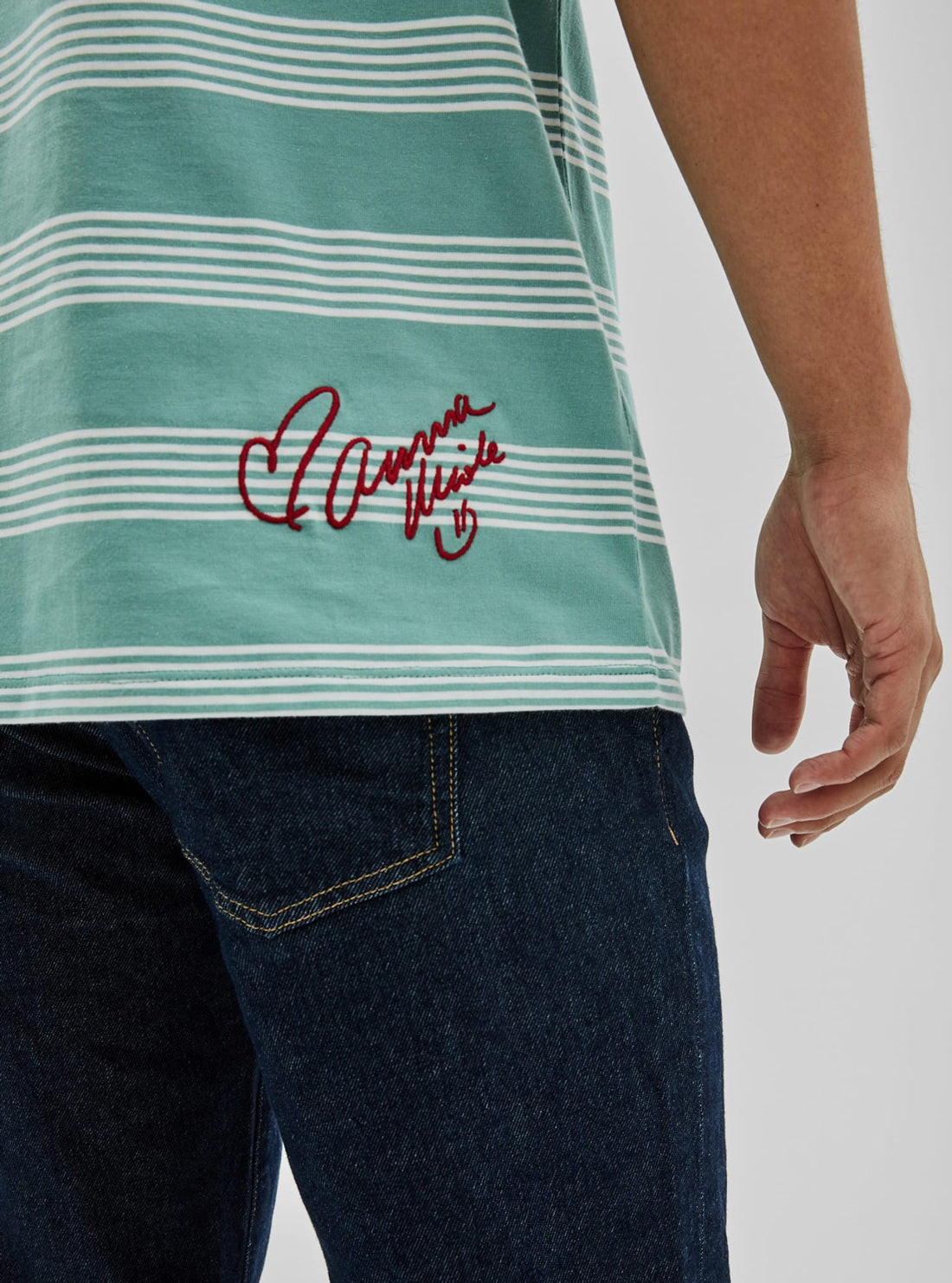 GUESS Mens GUESS Originals x Anna Nicole Smith Green Domen Stripe T-Shirt M1BI42KAAU0 Back Detail View
