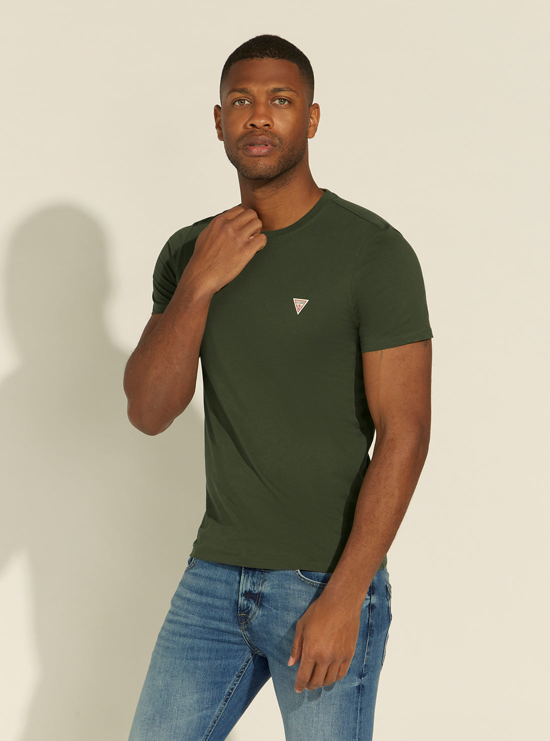 GUESS Mens Olive Slim Fit Logo T-Shirt M1RI36I3Z11 Front View