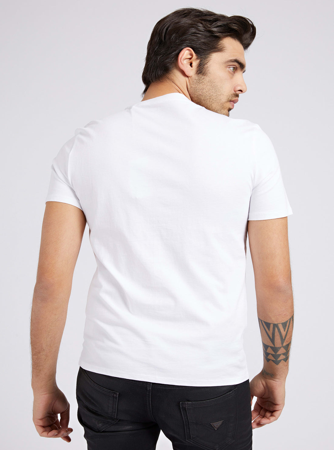 GUESS Mens Eco White Original Logo T-Shirt M1RI71I3Z11 Model Back View