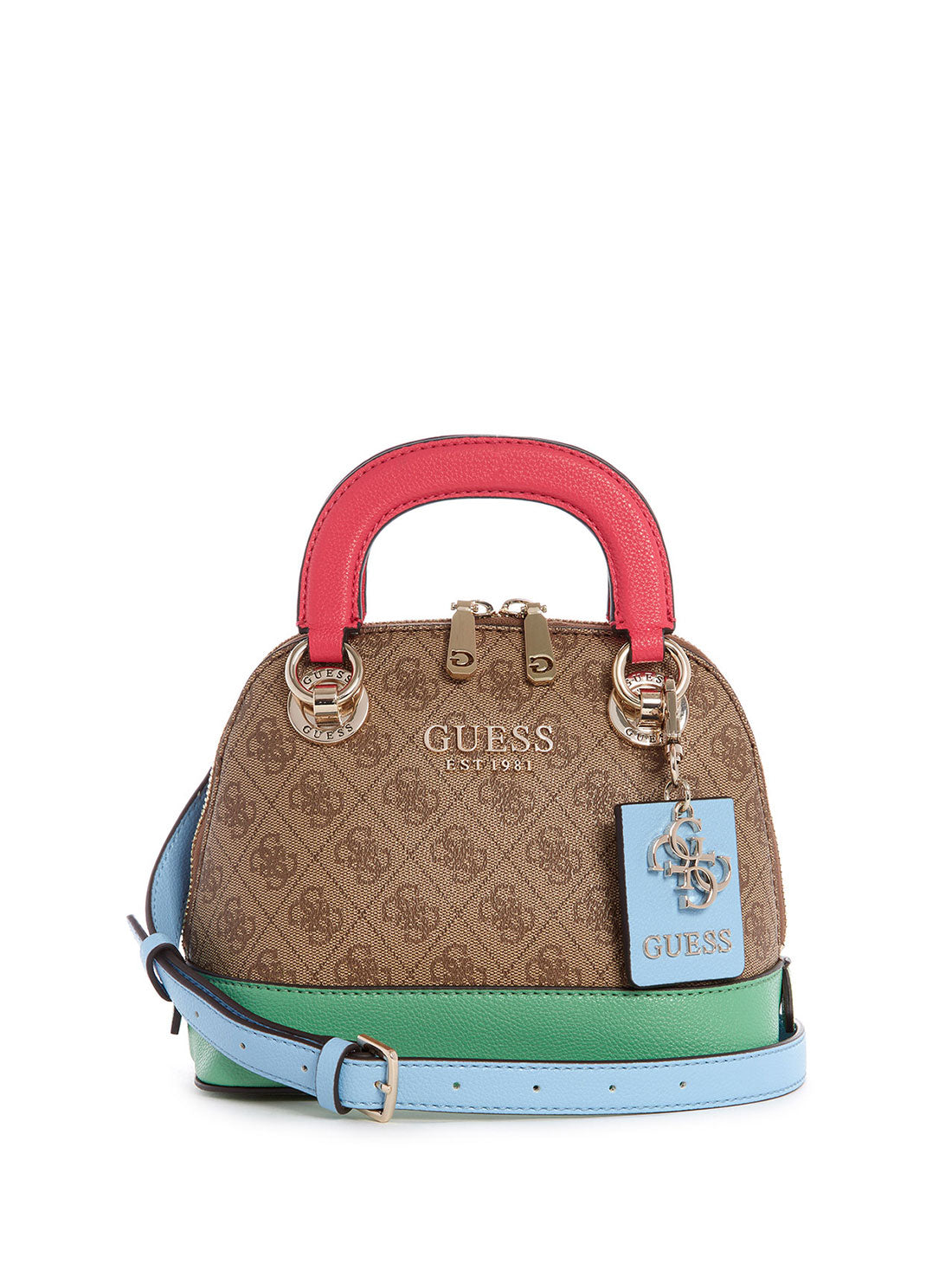 GUESS Womens Brown Multi Cathleen Small Dome Satchel SG773705 Front View