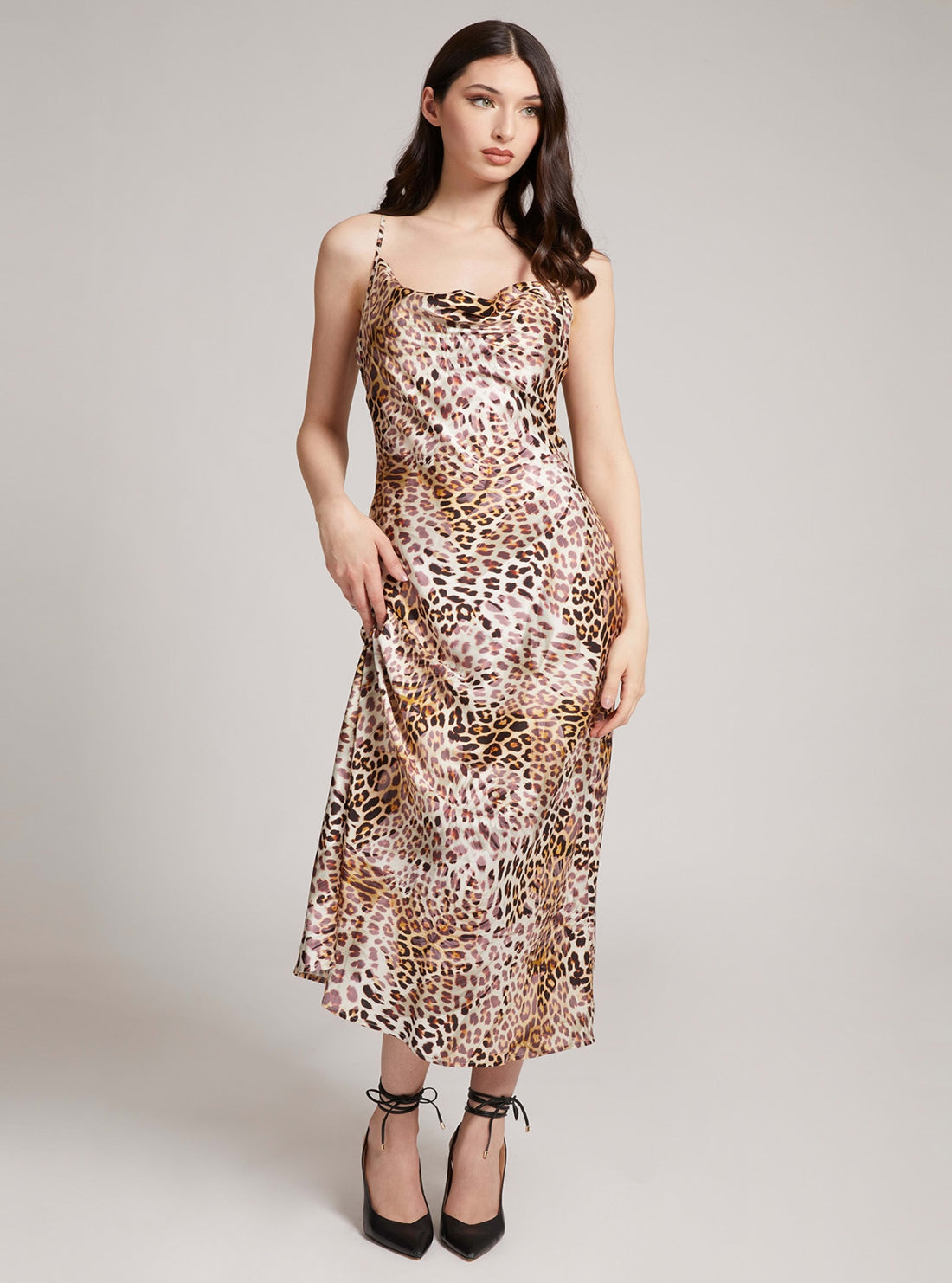 GUESS Womens Eco Leopard Print New Akilina Maxi Dress W1YK1CWD8G2 Front View