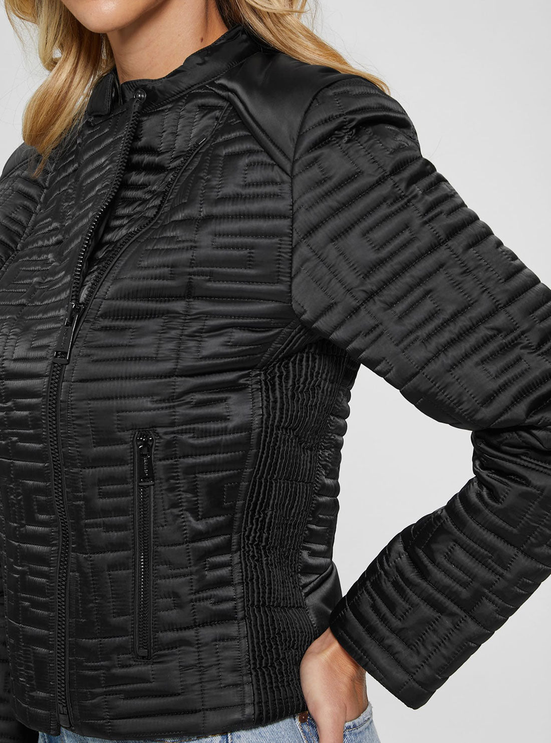 GUESS Women's Black Marine Quilted Jacekt W2BL31WEWF0 Detail View