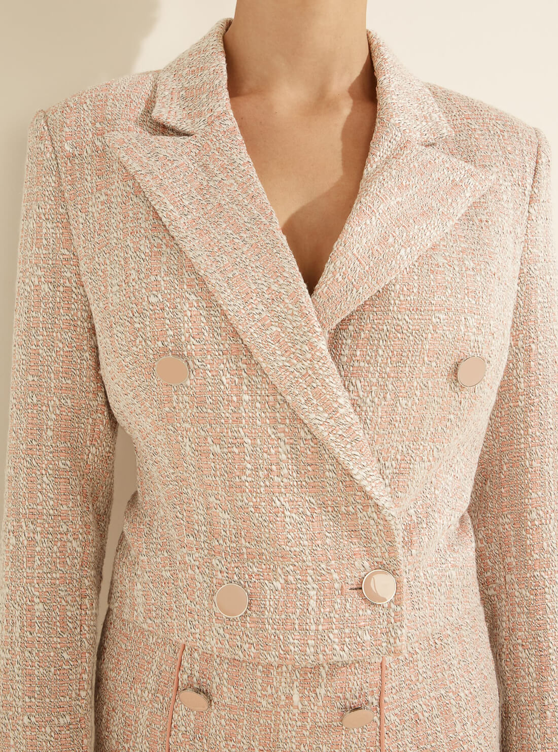 GUESS Womens Pink Tweed Tula Blazer Jacket W1YN49WE0G0 Detail View
