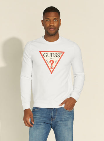 GUESS Mens White Audley Fleece Jumper M1RQ37K6ZS1 Front View