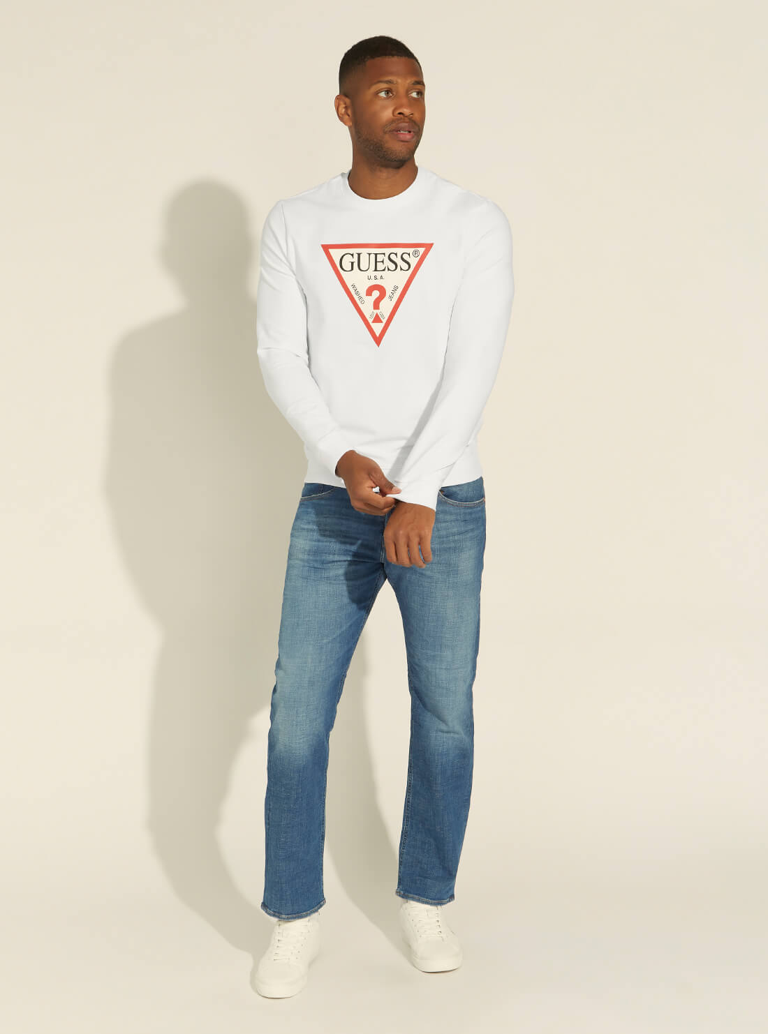 GUESS Mens White Audley Fleece Jumper M1RQ37K6ZS1 Full View