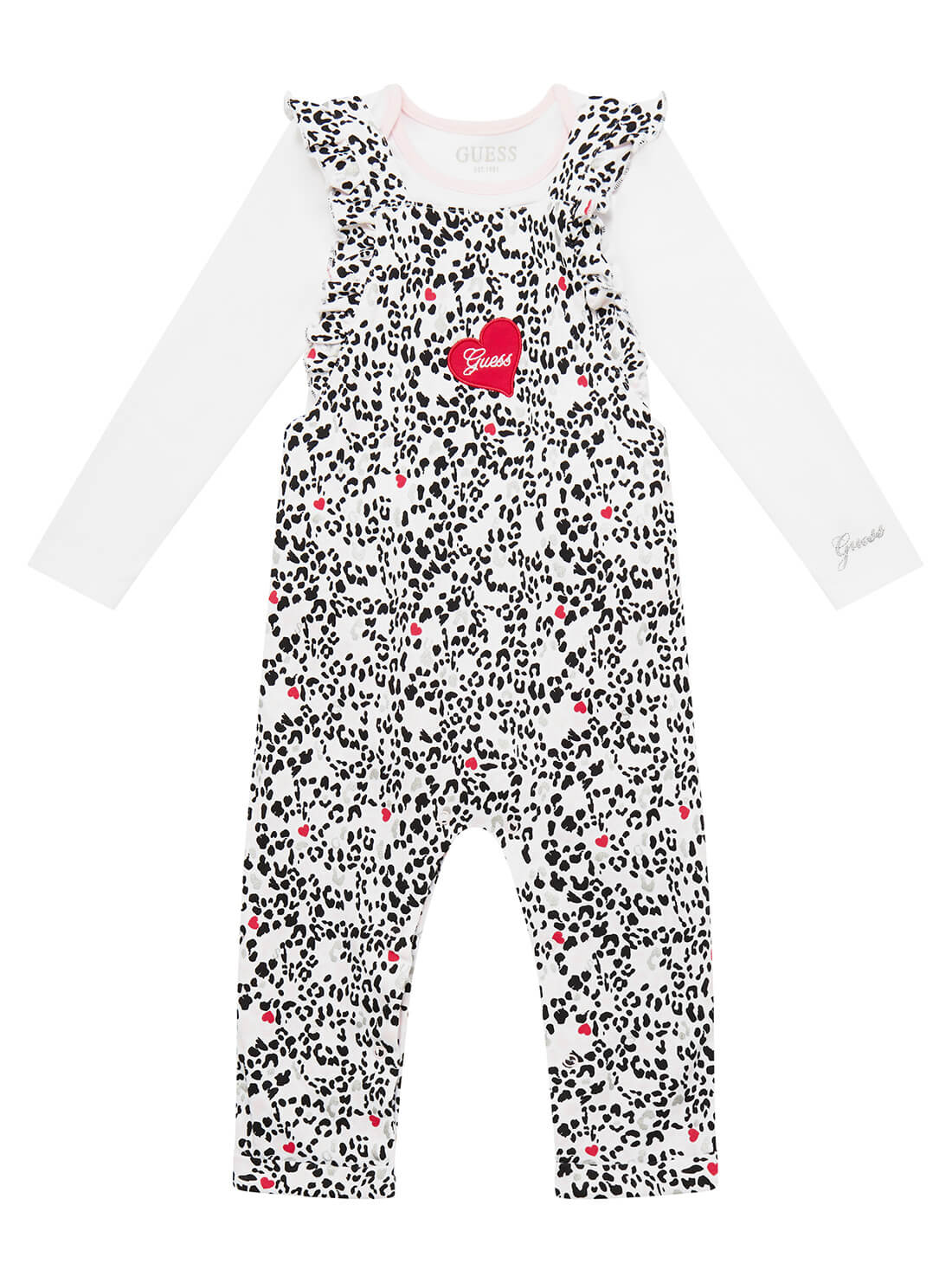GUESS Baby Girl Black White Dalmatian Top And Overall 2-Piece Set (0-12m) S1YG02J1311 Front View