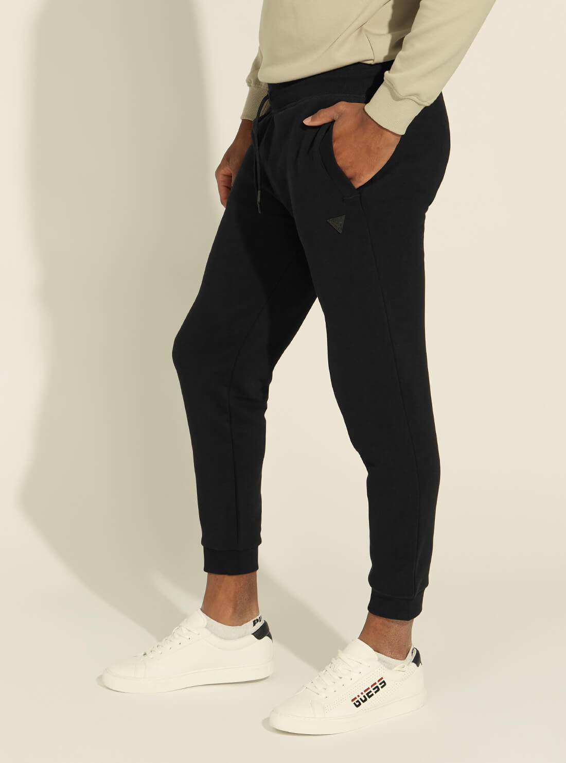 GUESS Mens Eco Black Aldwin Active Trackpants U1YA04K9V31 Side View