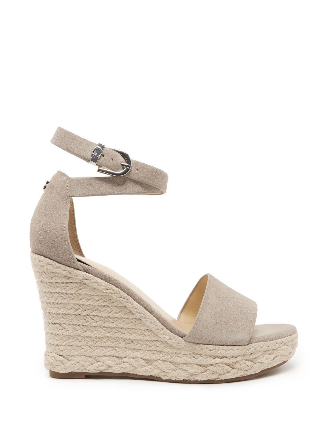 GUESS Womens Light Grey Hidy Suede Espadrille Wedges HIDY Side View