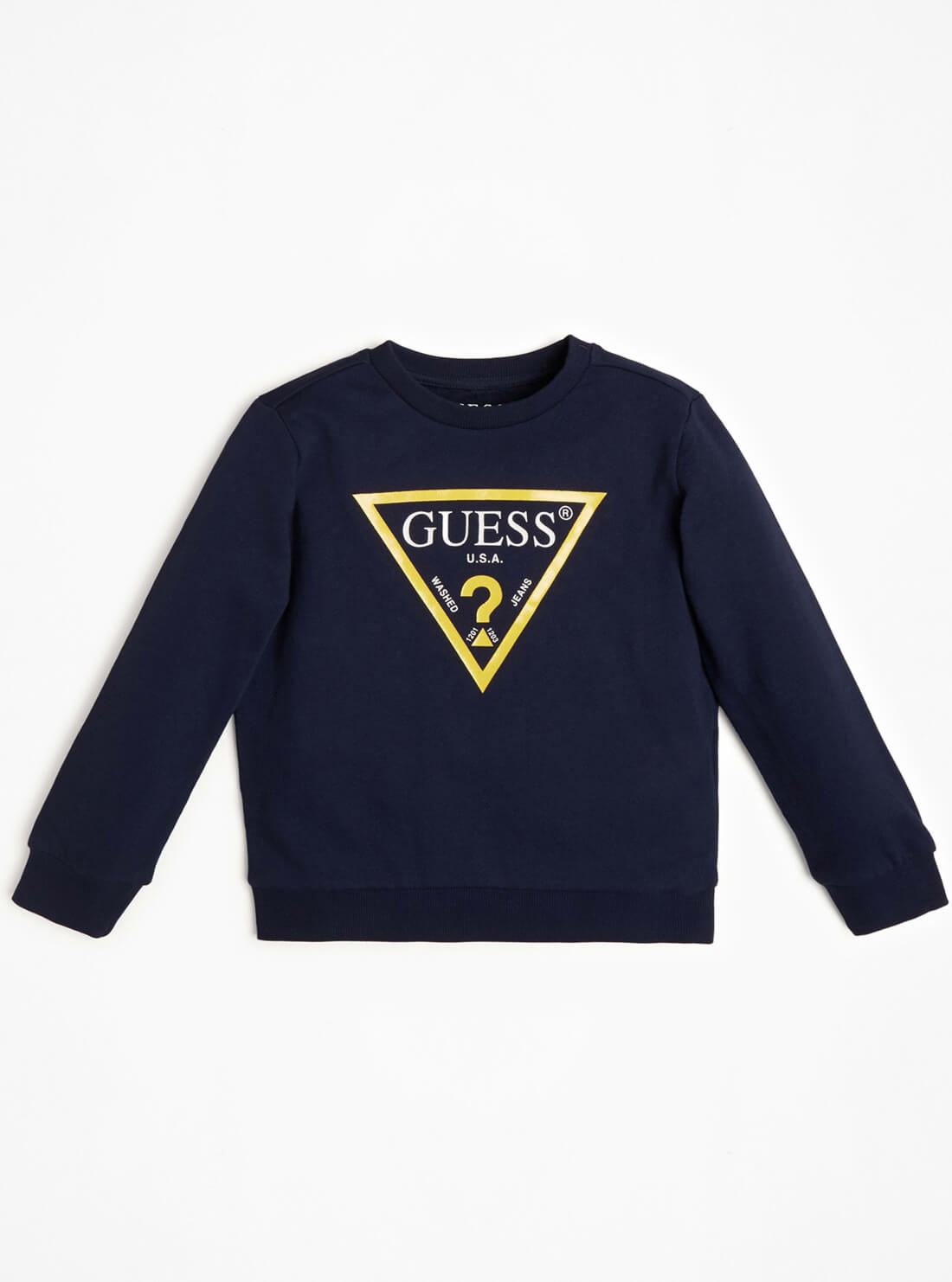 GUESS Big Boys Navy Blue Long Sleeve Fleece Pullover Top (7-16) N73Q10K5WK0 Front View