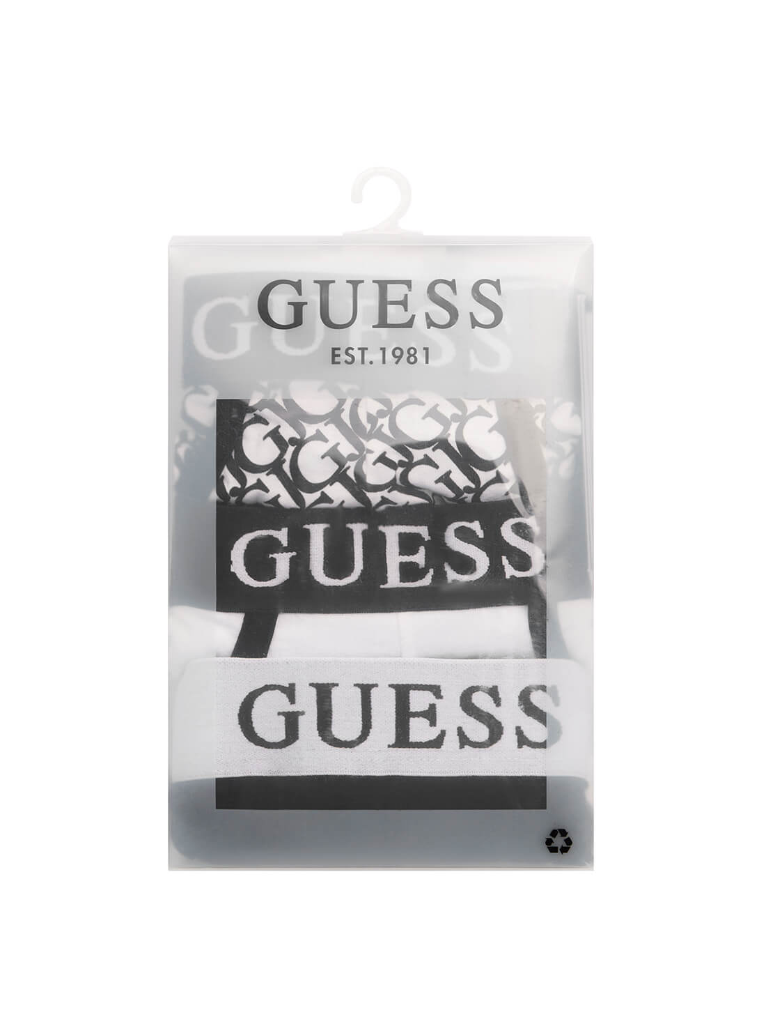 GUESS Mens Black and White Multi 3-Pack Idol Briefs U0BG20K6YW1 Package View