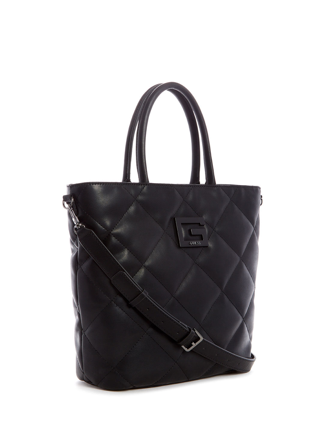 GUESS Womens Black Quilted Brightside Tote Bag QM758023 Front Side View