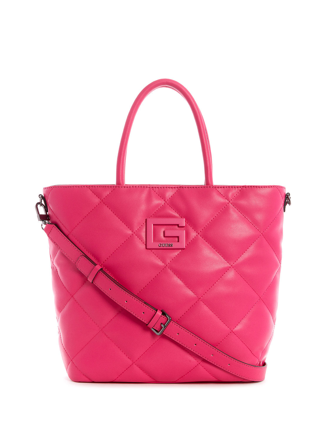 GUESS Womens Hot Pink Quilted Brightside Tote Bag QM758023 Front View