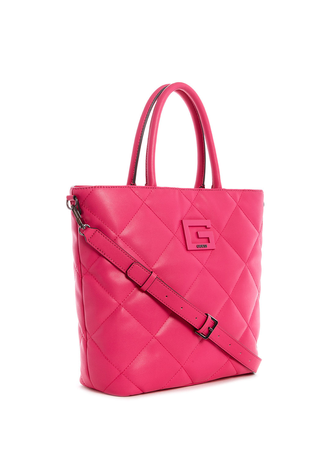 GUESS Womens Hot Pink Quilted Brightside Tote Bag QM758023 Front Side View