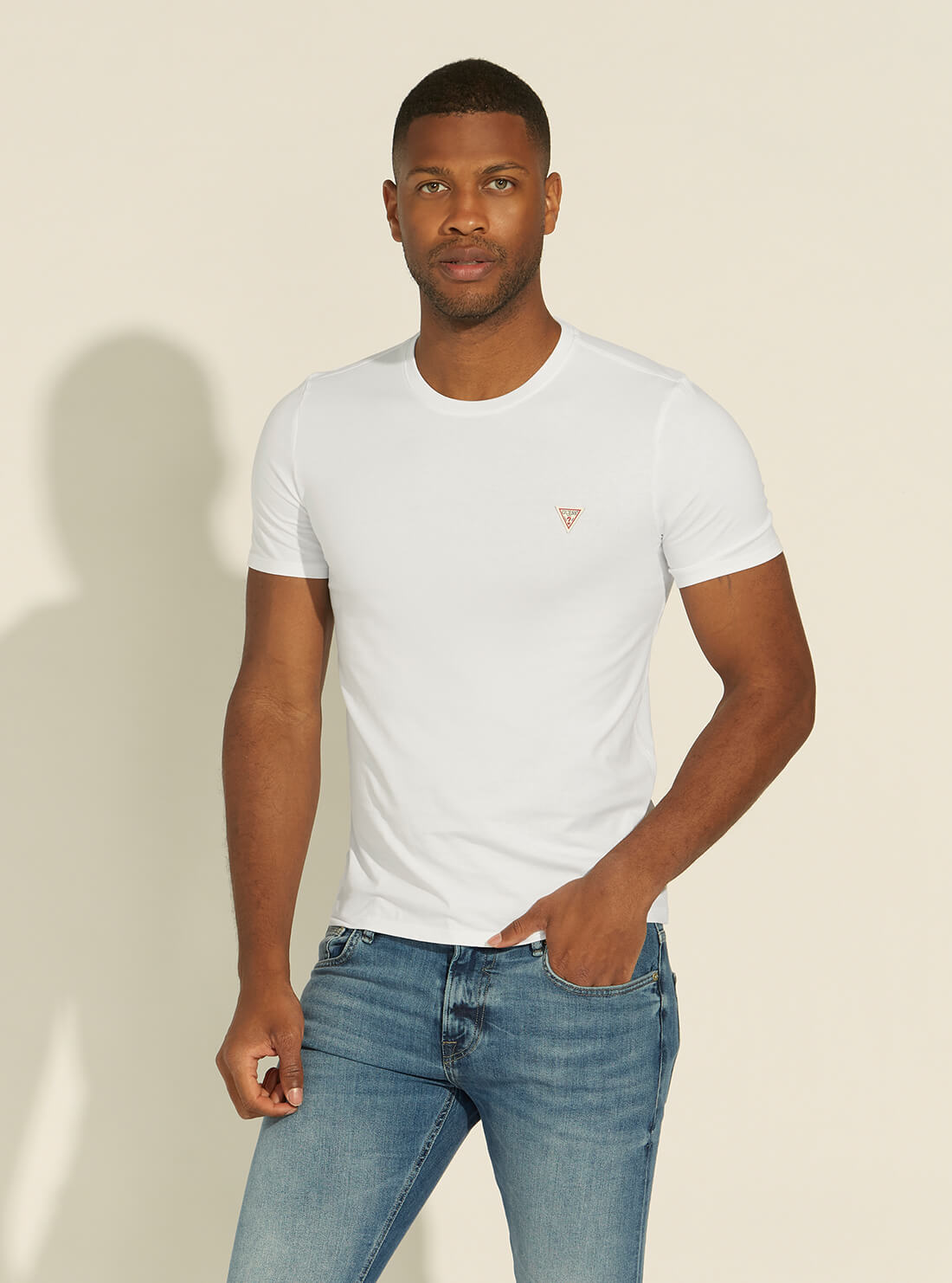 GUESS Mens White Slim Fit Logo T-Shirt M1RI36I3Z11 Front View
