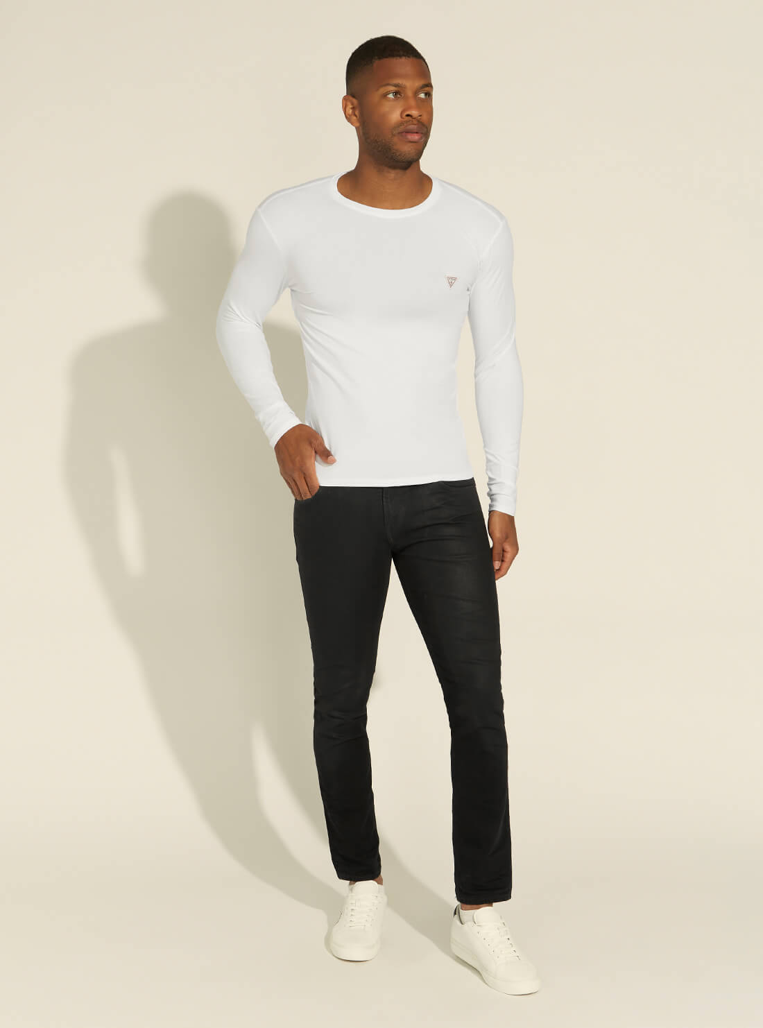 GUESS Mens White Super Slim Long Sleeve T-Shirt M1RI28J1311 Full View