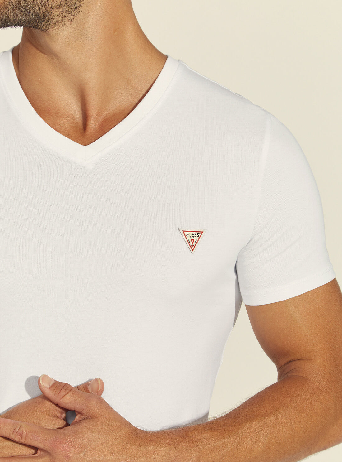 GUESS Mens Eco White V-Neck Basic T-Shirt M1RI37I3Z11 Detail View