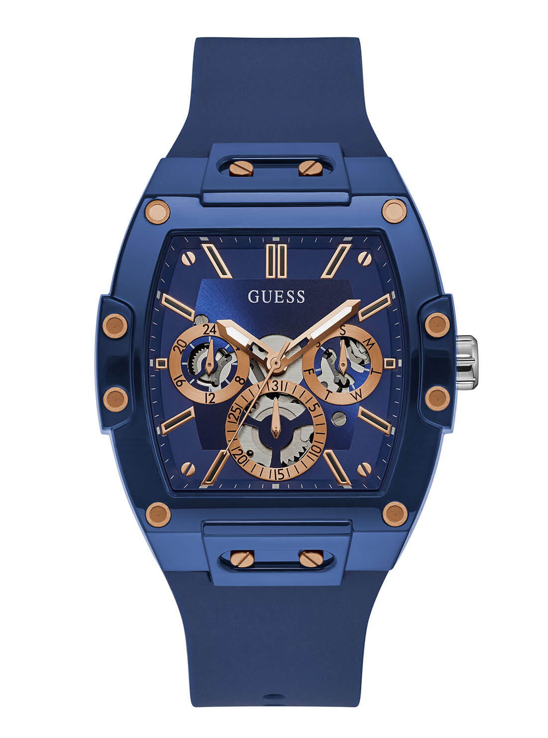 GUESS Mens Blue Phoenix Silicone Watch GW0203G7 Front View